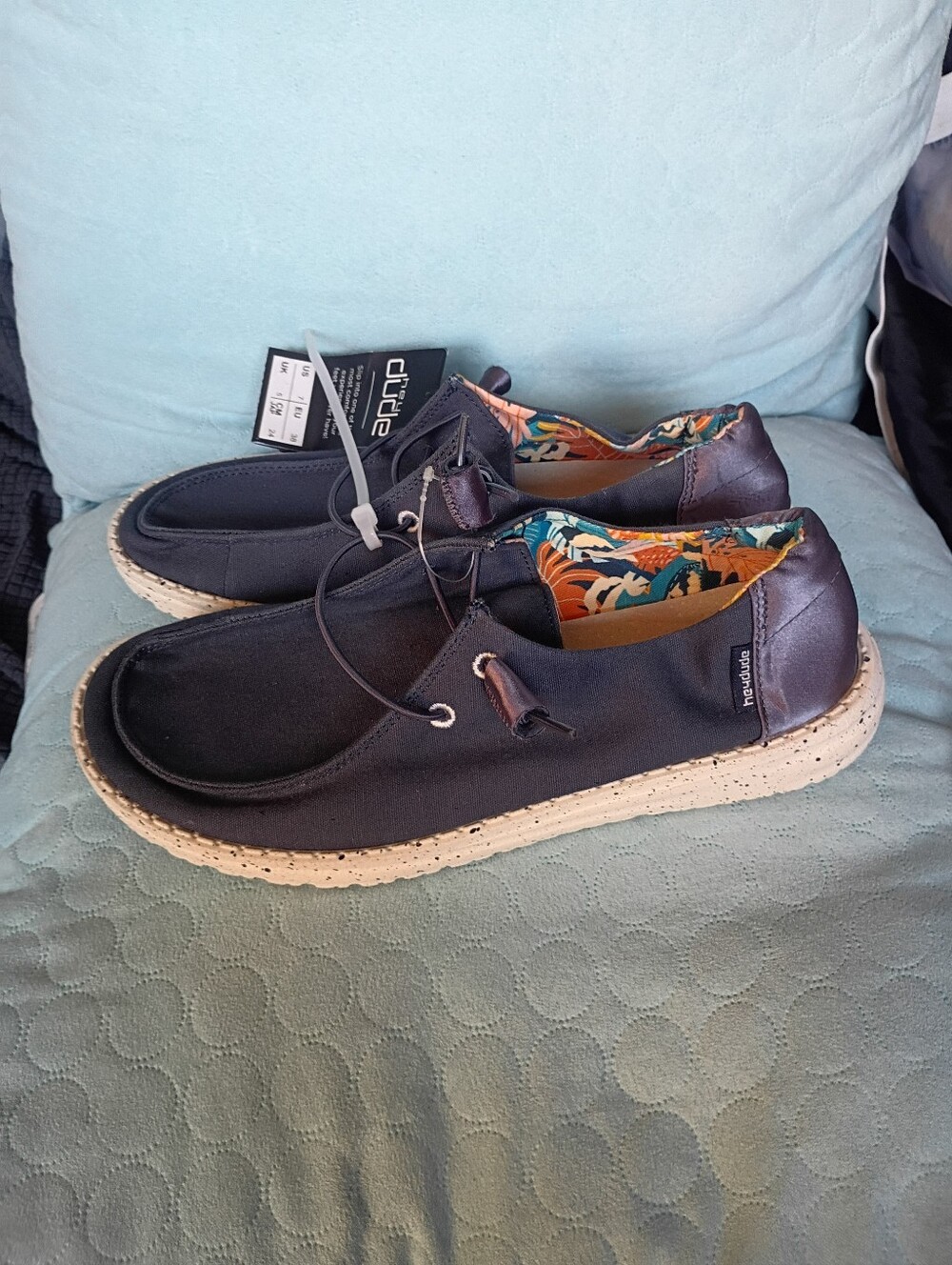 Hey Dude Navy Slip-On Boat Shoes with Speckled Natural Sole